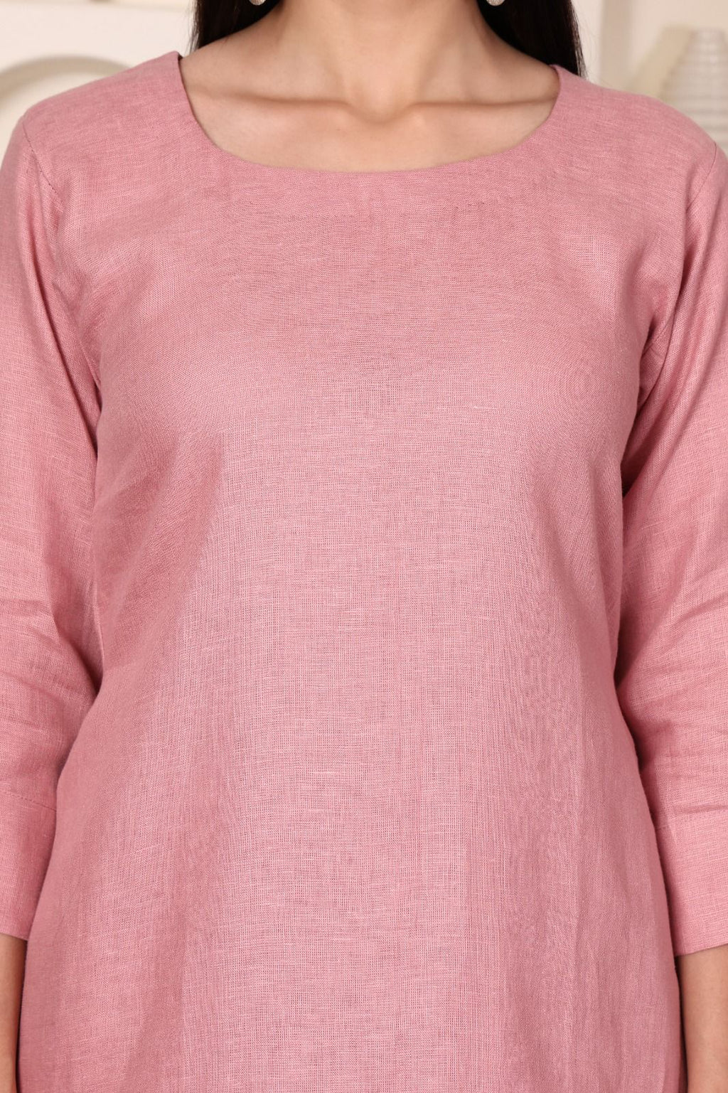 Elegant Dusty Rose Linen Kurta Set
