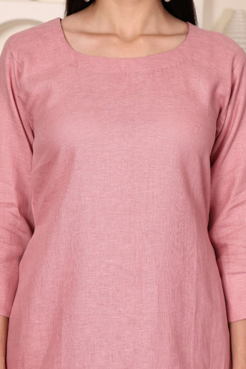 Elegant Dusty Rose Linen Kurta Set