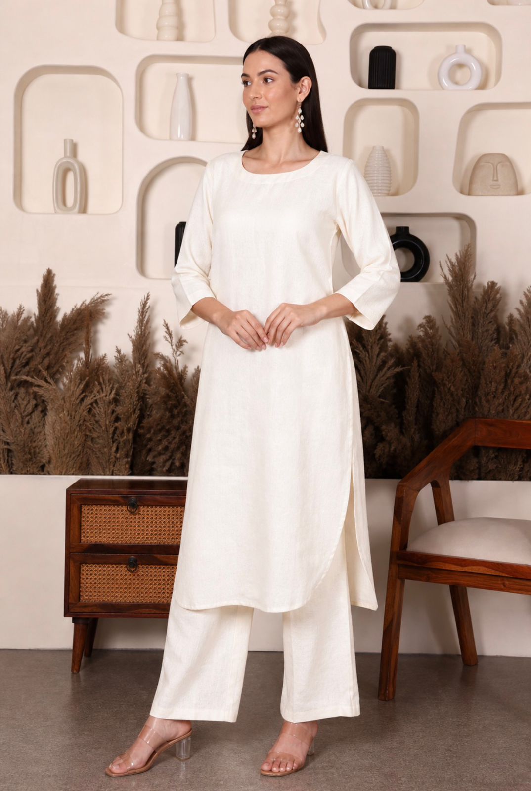Ivory Silhouette Linen Kurta Set