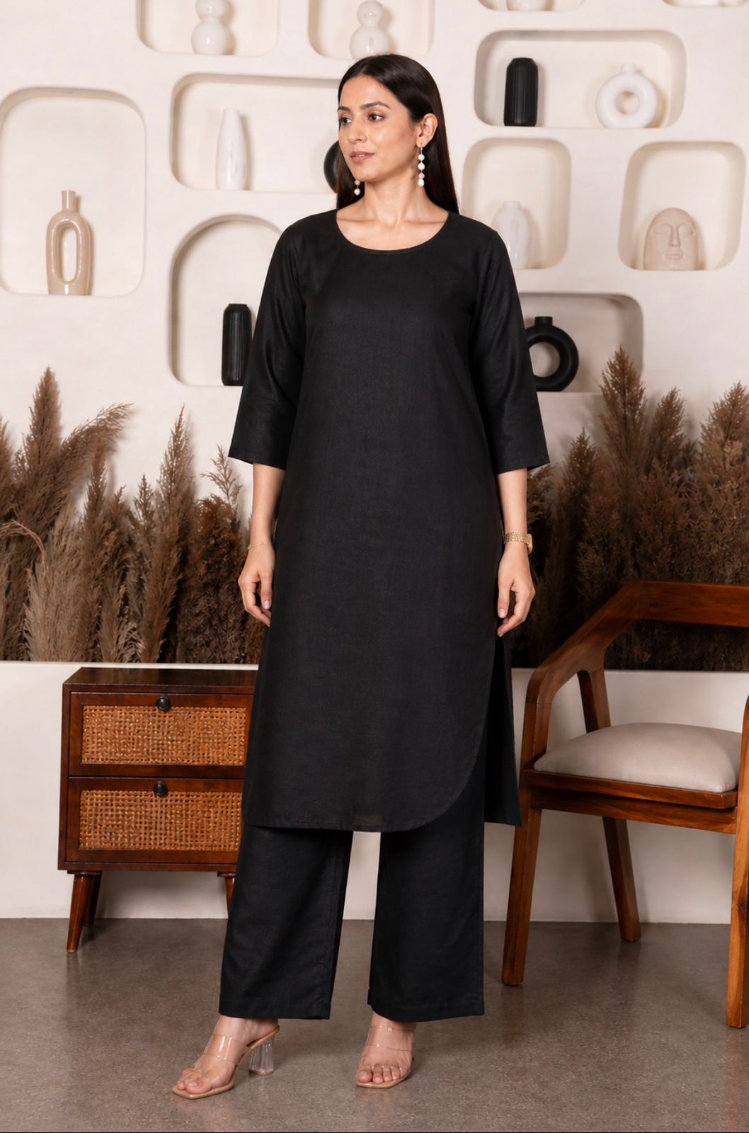 The Noir Signature Linen Kurta Set