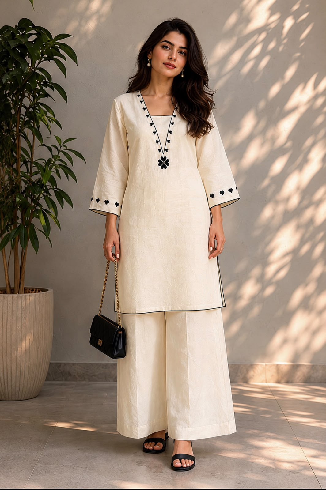 Heart Petal Linen Kurta Set