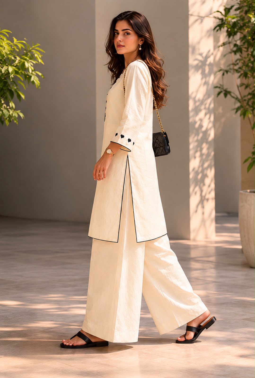 Heart Petal Linen Kurta Set
