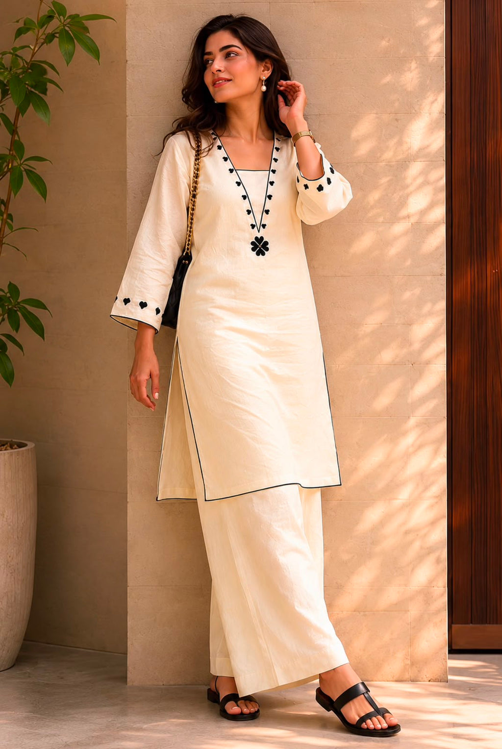Heart Petal Linen Kurta Set