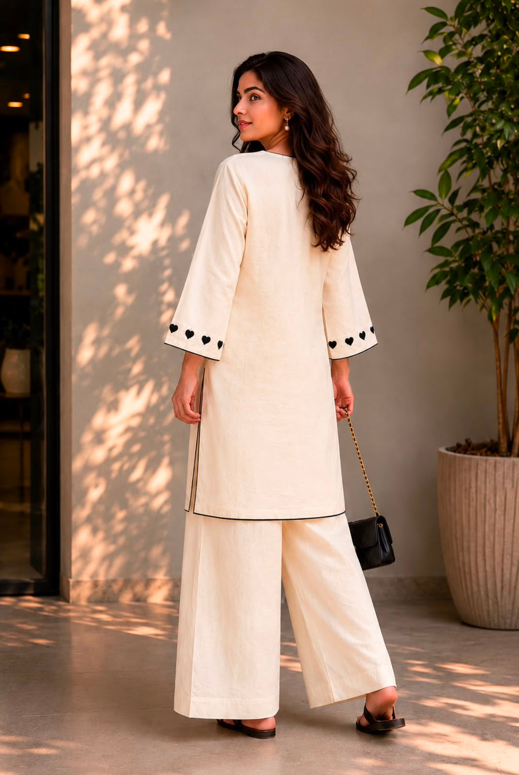Heart Petal Linen Kurta Set