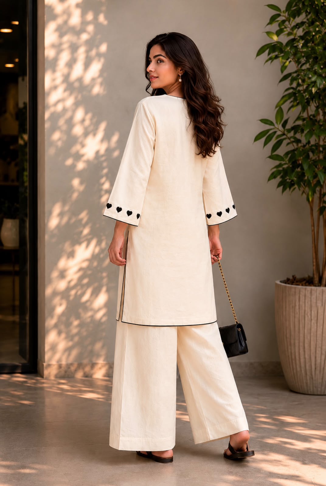 Heart Petal Linen Kurta Set