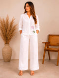 Pure linen White Flower Shirt