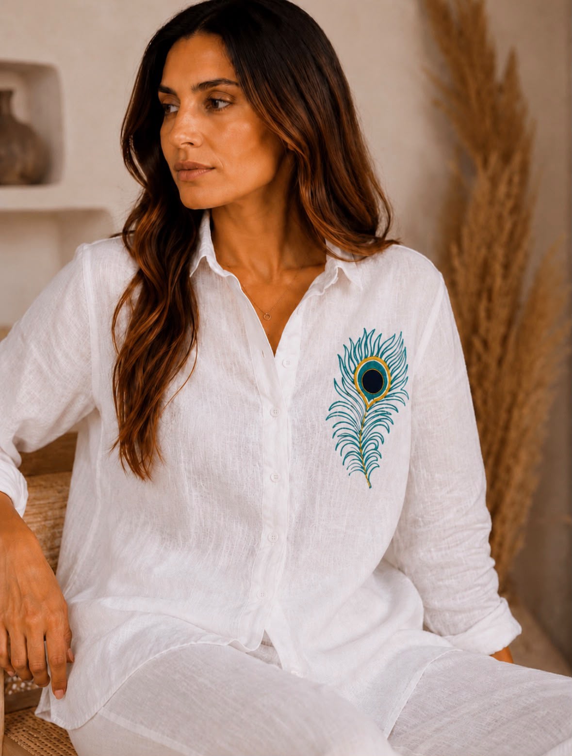 Peacock Plume Linen Shirt