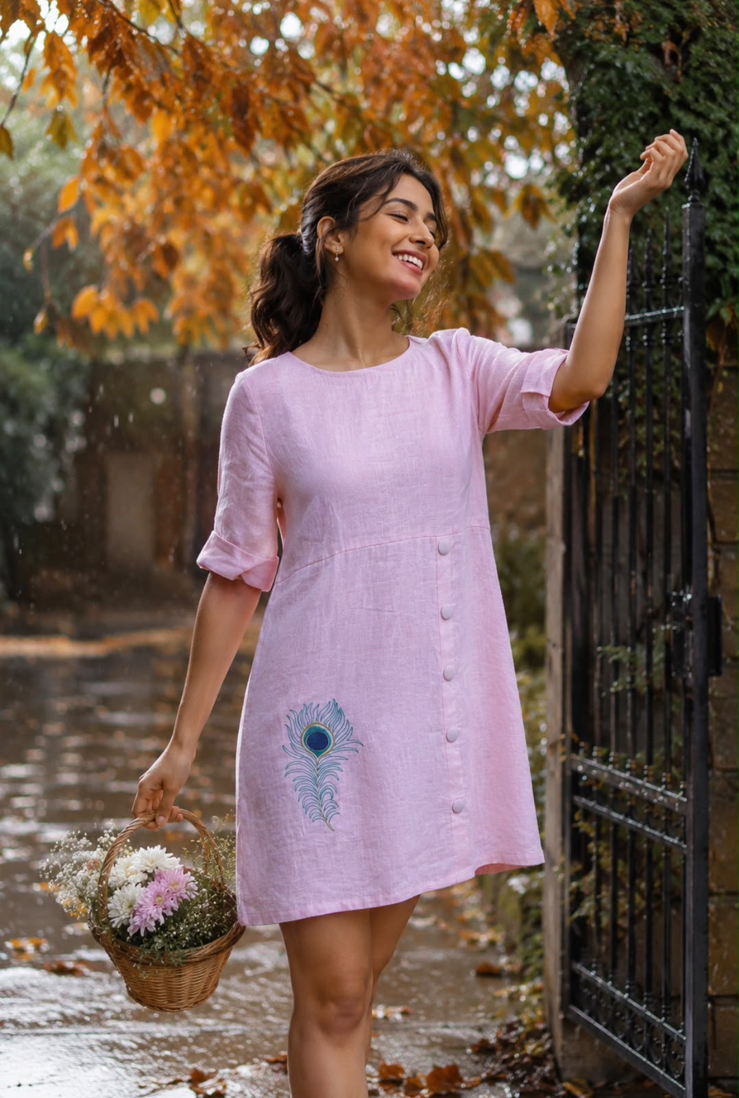 Peacock Petal Linen Dress