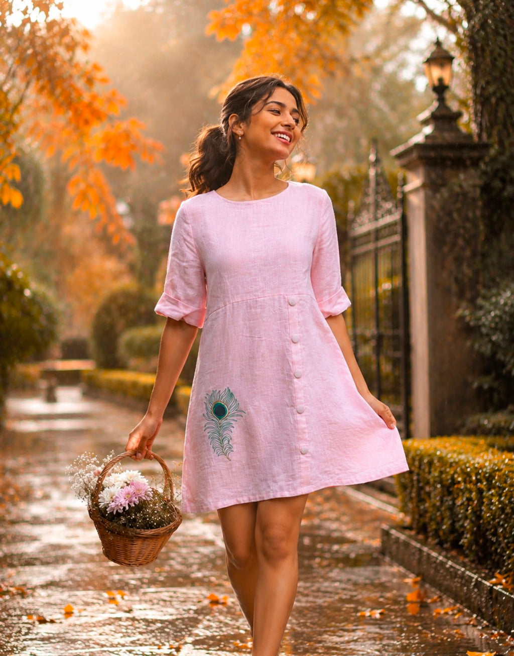 Peacock Petal Linen Dress