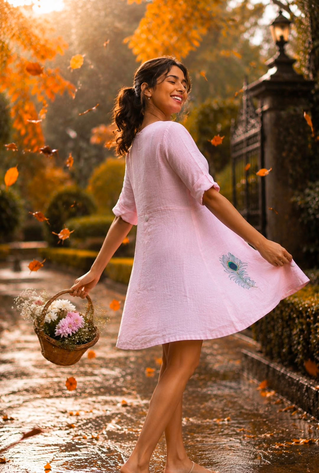 Peacock Petal Linen Dress