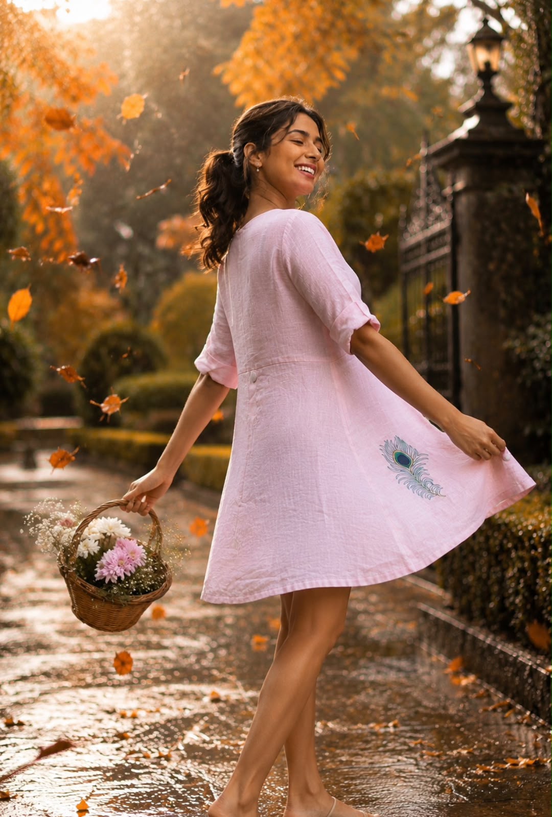 Peacock Petal Linen Dress